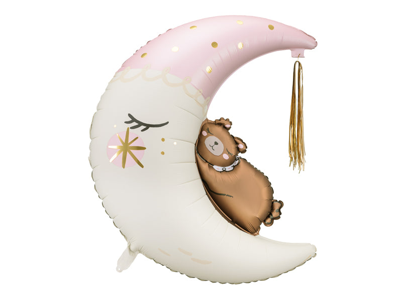 Ours en peluche sur la lune rose
