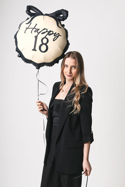 Happy 18 Balloon with Black Bow