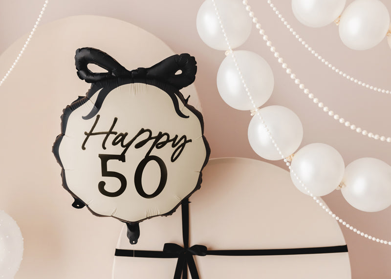 Happy 50 Balloon with Black Bow