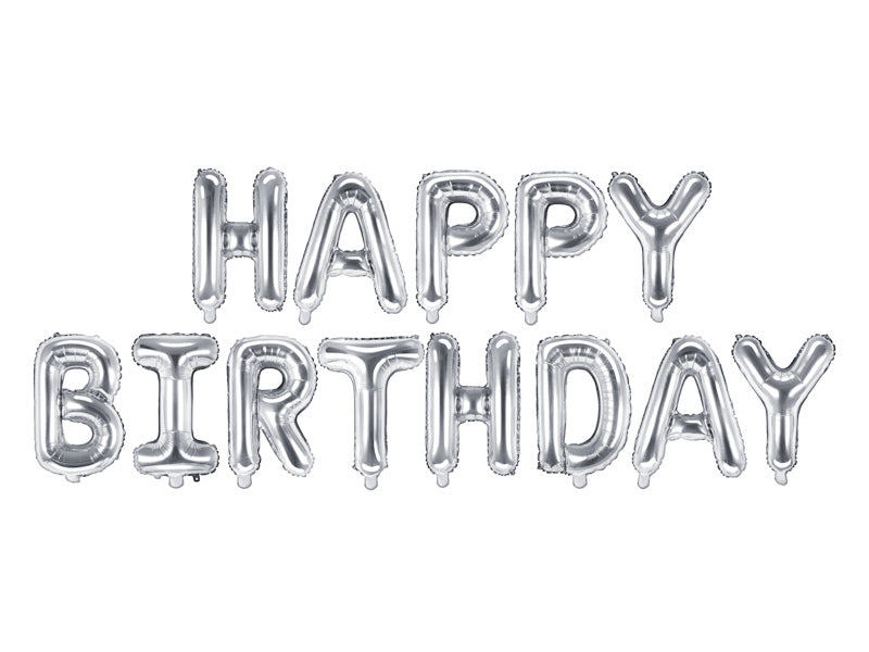 Happy Birthday Balloon Banner Silver