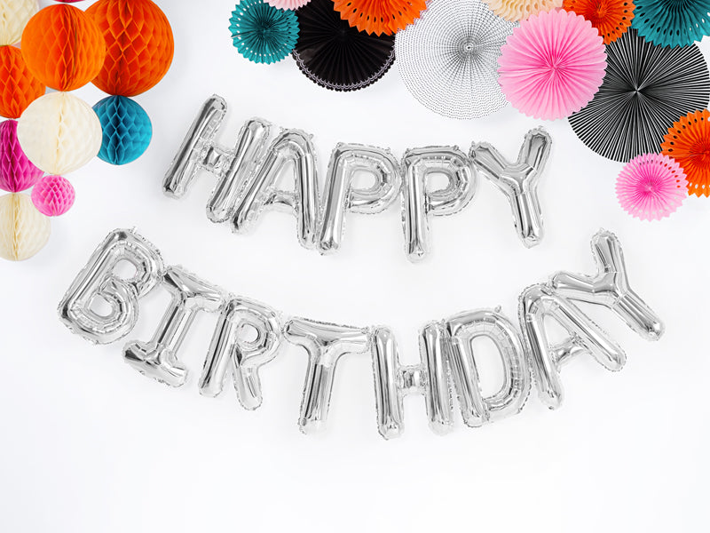 Happy Birthday Balloon Banner Silver