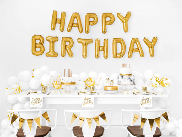 Happy Birthday Balloon Banner Gold