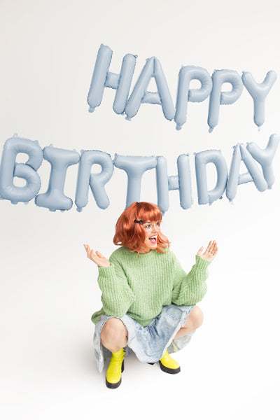 Happy Birthday Balloon Banner Pastel Blue