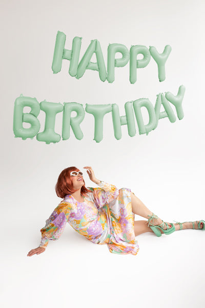 Happy Birthday Balloon Banner Pastel Green