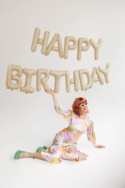 Happy Birthday Balloon Banner Cream