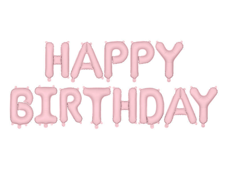 Happy Birthday Balloon Banner Pastel Pink