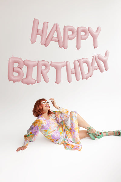 Happy Birthday Balloon Banner Pastel Pink