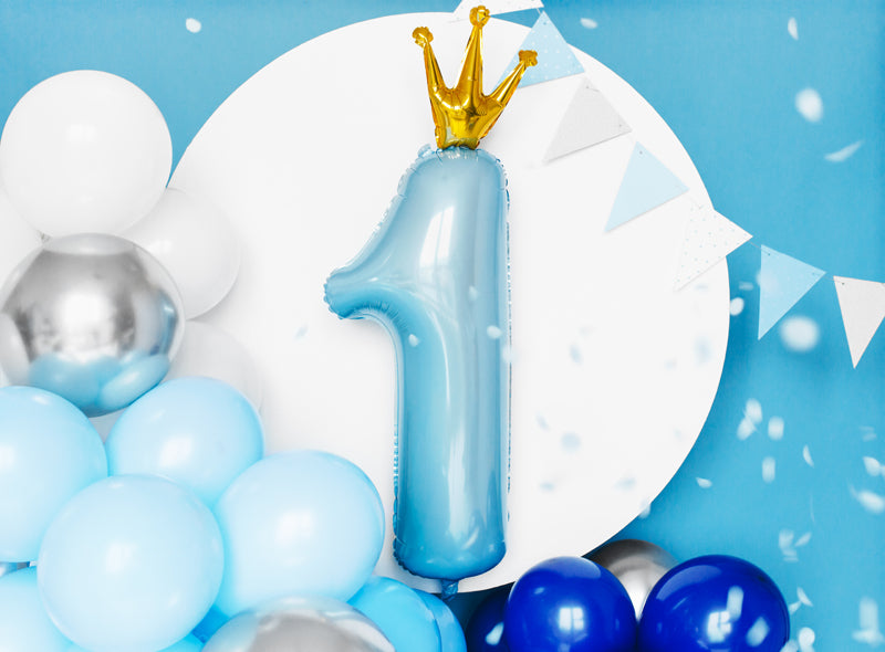 Number 1 Blue with Crown Balloon