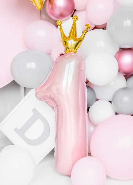 Number 1 Light Pink Balloon With Crown