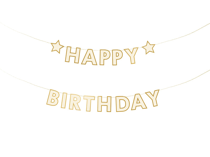 Banner Happy Birthday White and Gold