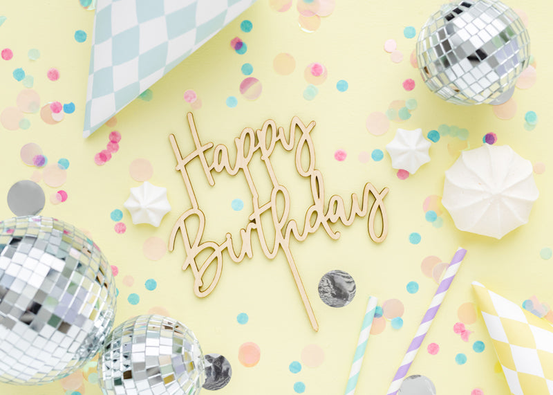 Wooden Happy Birthday Cake Topper