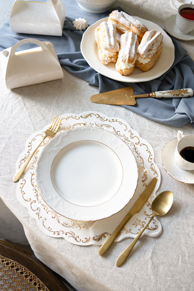 Elegant White & Gold Scalloped Napkins