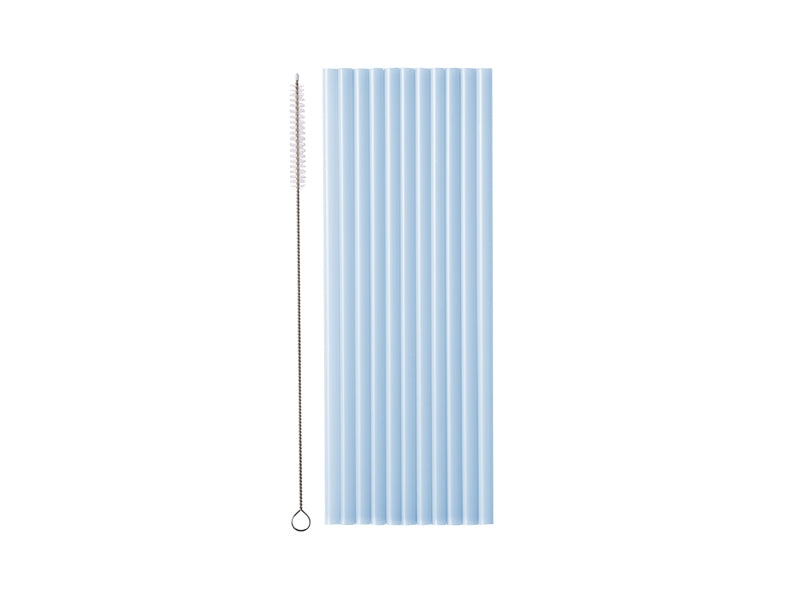 Pailles réutilisables en plastique bleu clair pastel