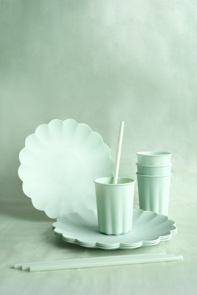 Pailles en plastique réutilisables vert pastel menthe