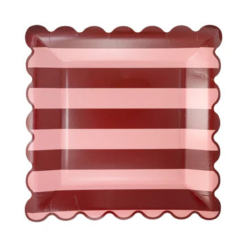 Pink & Burgundy Striped Plates