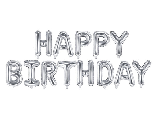 Happy Birthday Balloon Banner Silver
