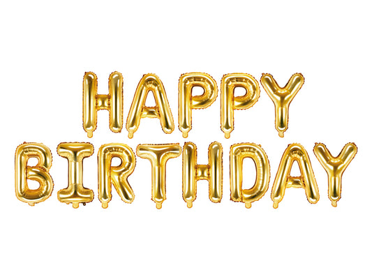 Happy Birthday Balloon Banner Gold
