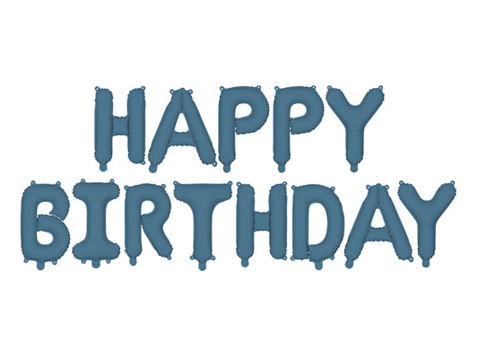 Happy Birthday Balloon Banner Pastel Navy Blue
