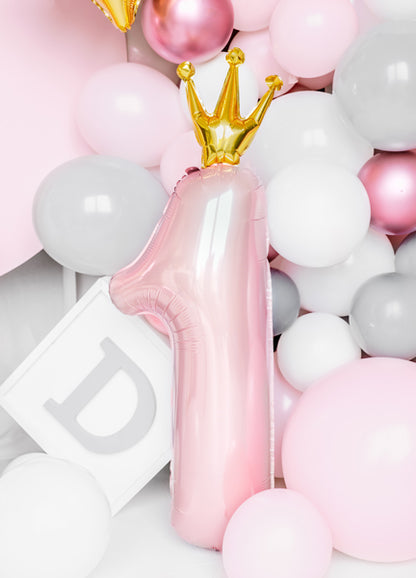Number 1 Light Pink Balloon With Crown