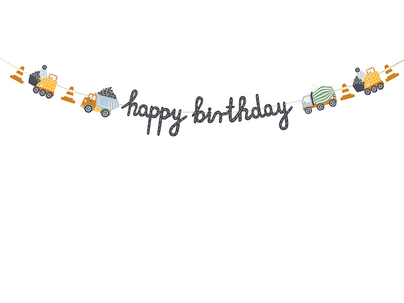 Banner Happy brithday Construction vehicles - 2 m - Assorted Colours