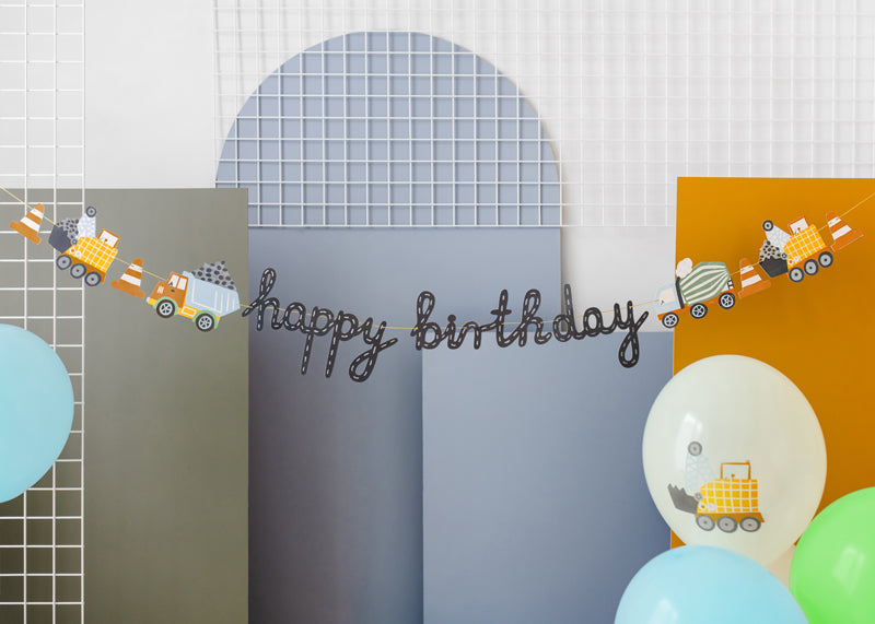 Banner Happy brithday Construction vehicles - 2 m - Assorted Colours