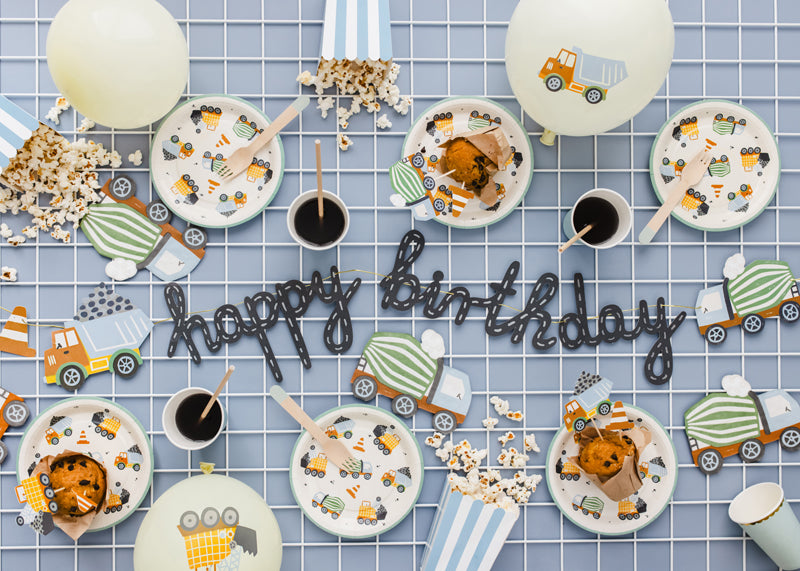 Banner Happy brithday Construction vehicles - 2 m - Assorted Colours