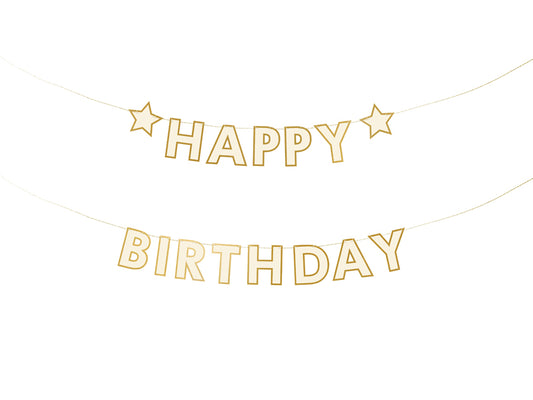 Banner Happy Birthday White and Gold
