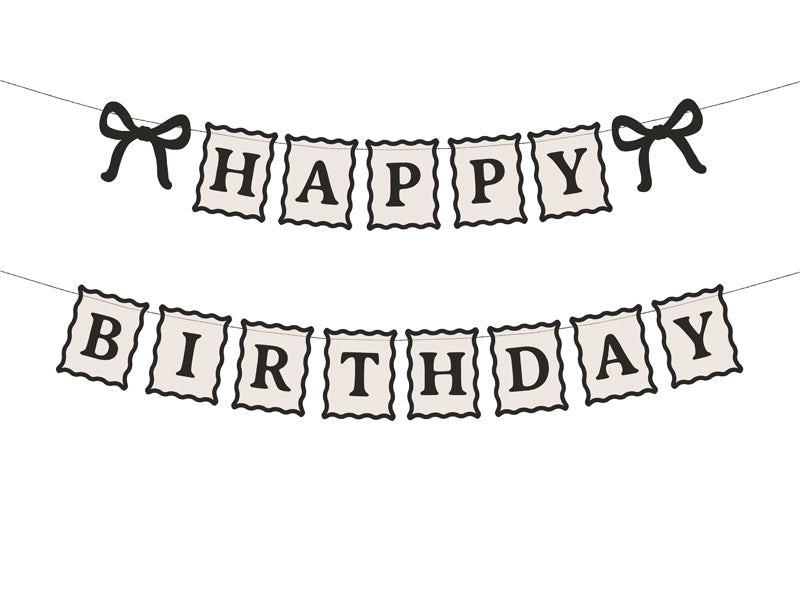 Banner Happy Birthday Bows - cream-black
