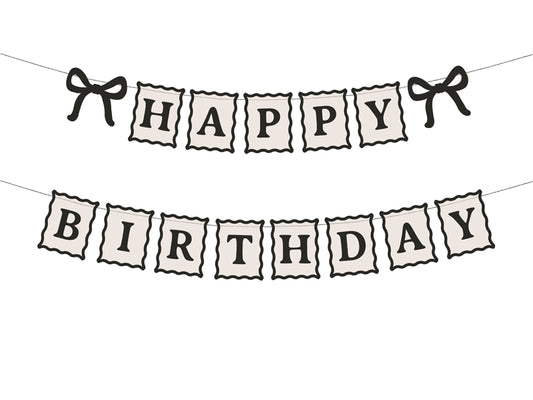 Banner Happy Birthday Bows - cream-black