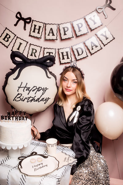 Banner Happy Birthday Bows - cream-black