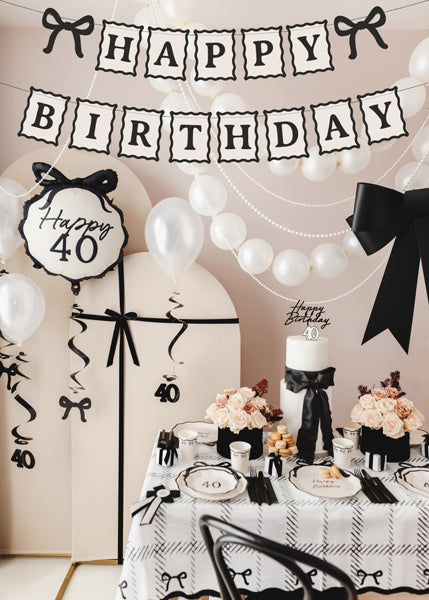 Banner Happy Birthday Bows - cream-black