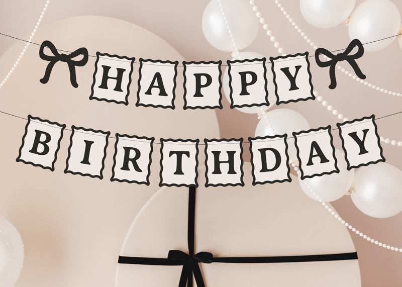 Banner Happy Birthday Bows - cream-black