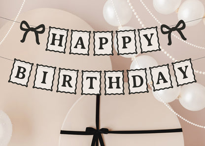 Banner Happy Birthday Bows - cream-black