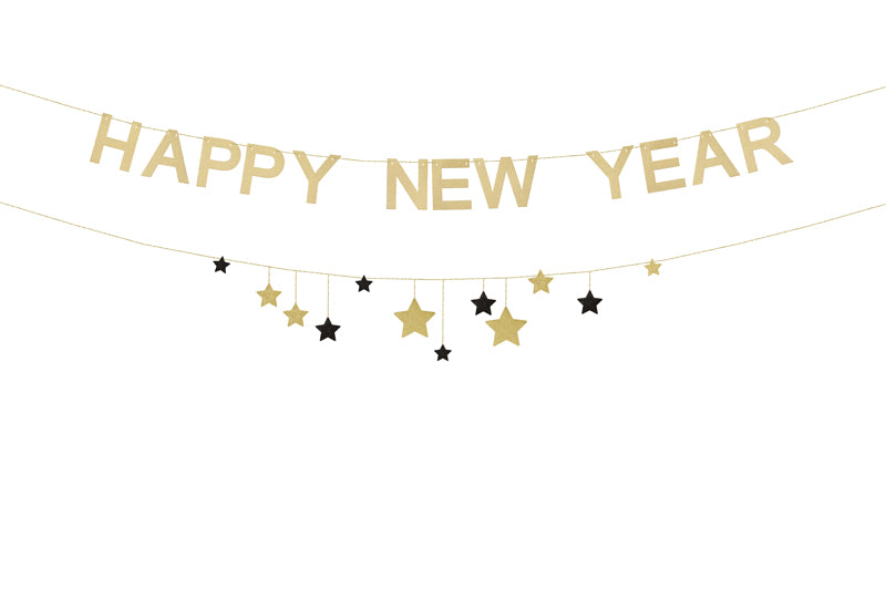 Banner Happy New Year with stars - gold