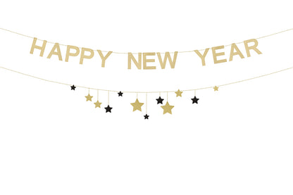 Banner Happy New Year with stars - gold