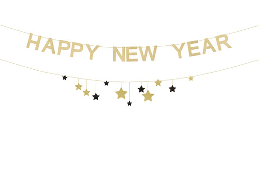 Banner Happy New Year with stars - gold