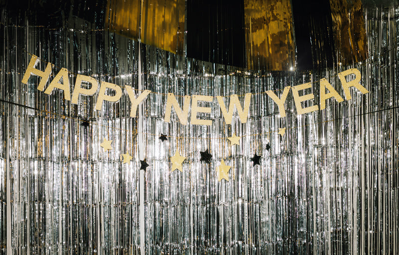 Banner Happy New Year with stars - gold
