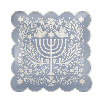 Floral Menorah Scalloped Plate