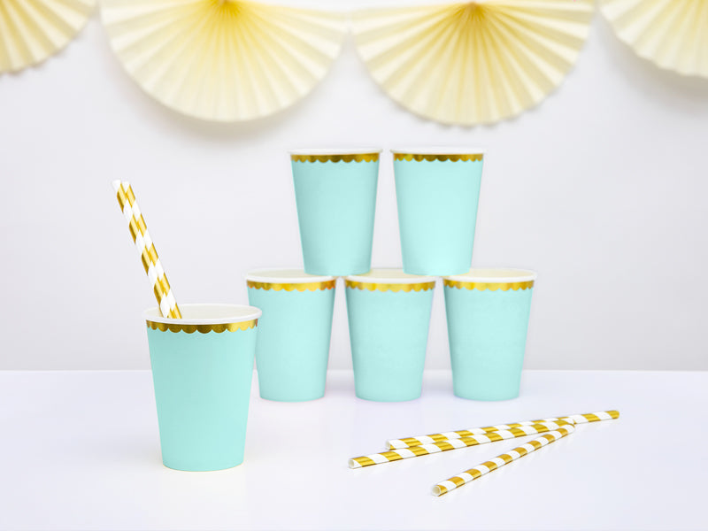Mint Paper Cups With Gold Foil Trim