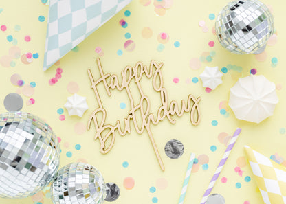 Wooden Happy Birthday Cake Topper