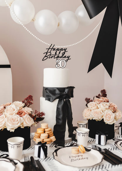 Black Happy Birthday Cake Topper
