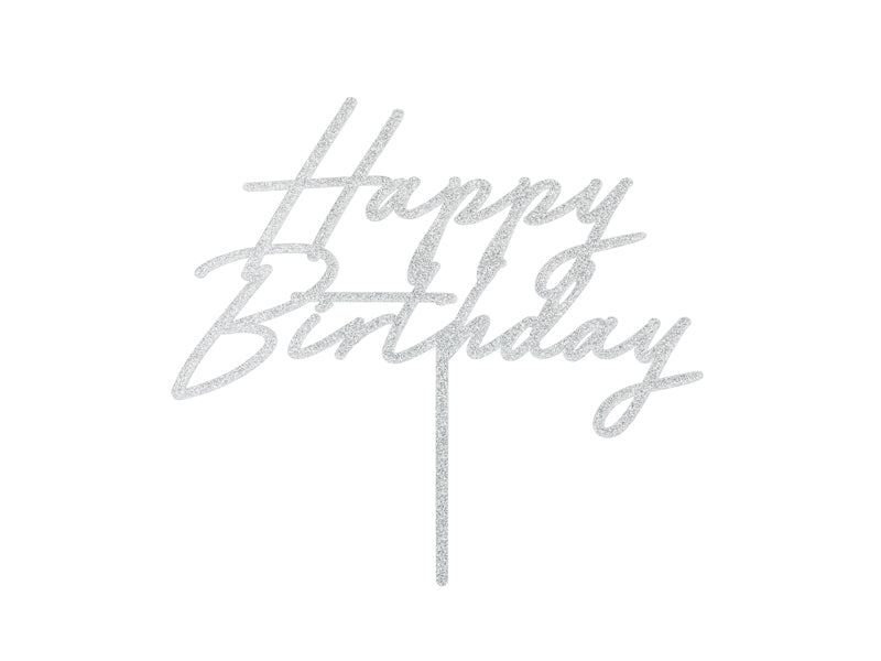Cake topper Happy Birthday - silver glitter