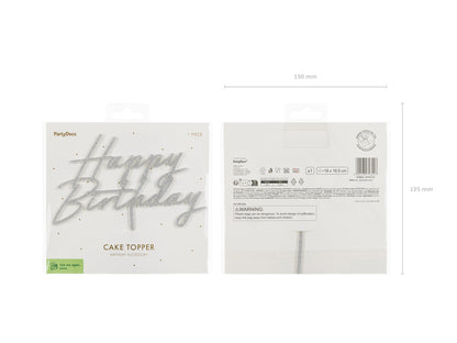 Cake topper Happy Birthday - silver glitter