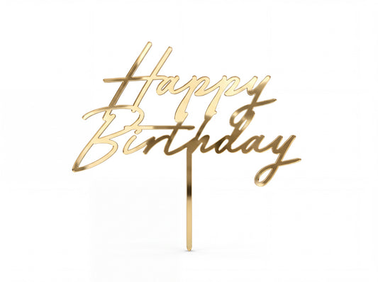 Cake topper Happy Birthday - gold
