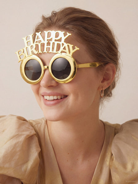 Glasses Happy Birthday - cold gold