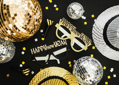 Glasses Happy New Year - black-gold