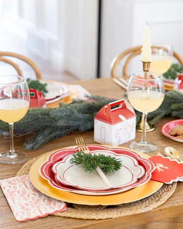 Cream Scalloped Red Lines Plate