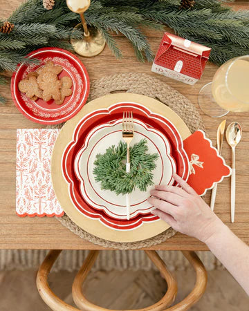 Cream Scalloped Red Lines Plate