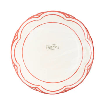 Cream Scalloped Red Lines Plate