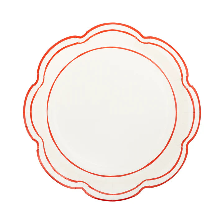 Cream Scalloped Red Lines Plate